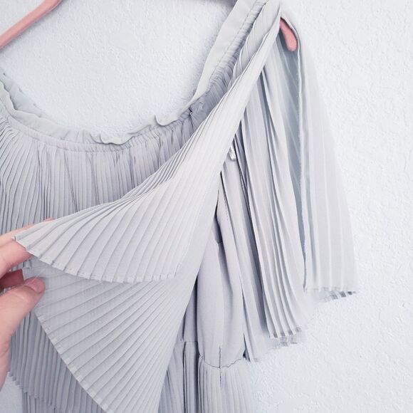 Zara Muted Seafoam Pleated Off The Shoulder Midi Dress - Picture 10 of 10